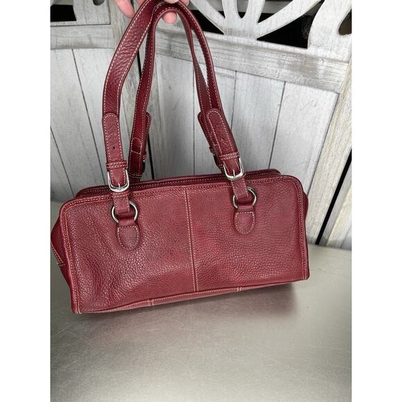 Ameri Leather Red Belt Stitched Leather Satchel Purse Handbag Pebble Top Handle - Picture 1 of 7